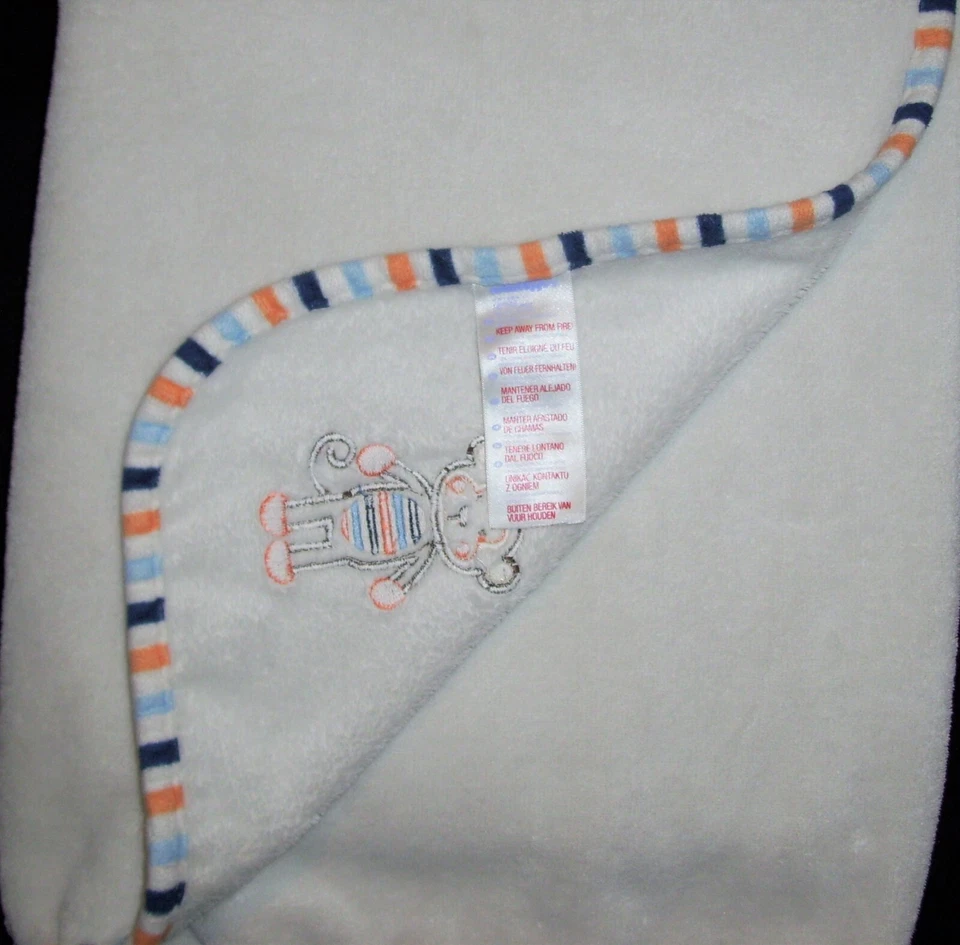 Babies R Us Crema Mono Bebé Manta Naranja Azul Rayas Borde Seguridad Lovey Foto 2 de 2