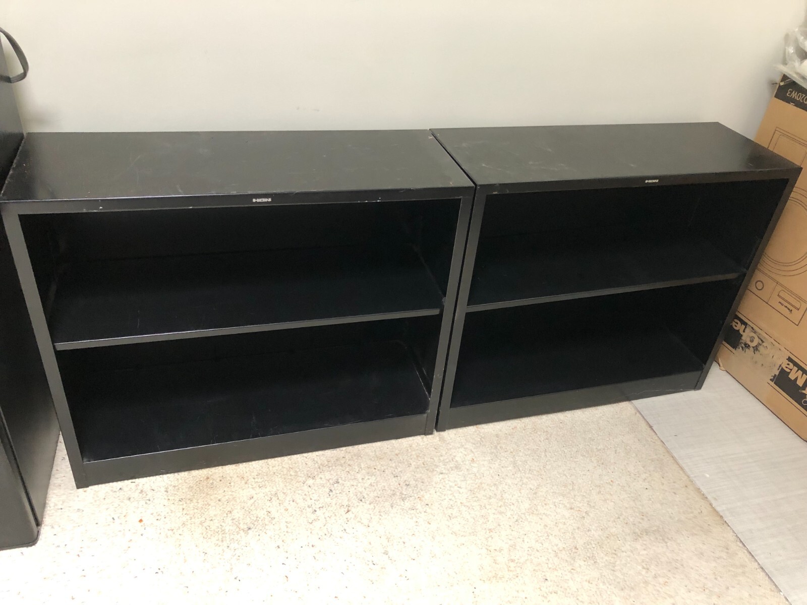 HON Metal bookcase (34.5"x29"x12.5") 2-shelf black, set of two
