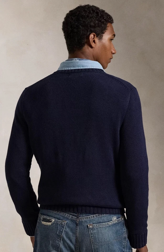 Suéter Polo Ralph Lauren Azul Marinho BANDEIRA AMERICANA Malha Gola Redonda Novo com etiquetas - Imagem 2 de 4