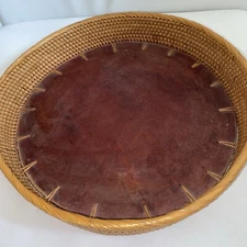 Primitive Vintage Wicker Woven & Wood Tray Display Basket Decoration Handmade