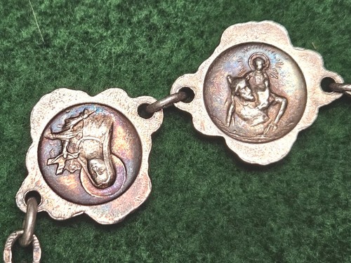 Vintage Mary Sterling Silver Catholic Rosary Bracelet Rose Saints Link HMH Heavy - Picture 8 of 20