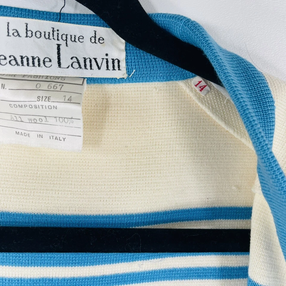 Cárdigan La Boutique Jeanna Lanvin Feder Fashions 100 % lana azul y marfil talla 14 Foto 3 de 4