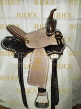 Premium Quality Western Barrel Rough Out Leather Saddle Matching Set .