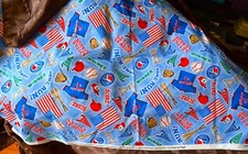 Vtg BonEful Fabric Cotton Quilt Blue White Little League Baseball Boy USA Flag