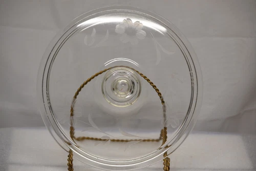 VINTAGE PYREX CLEAR GLASS LID WITH ETCHED FROSTED FLOWERS 623-C