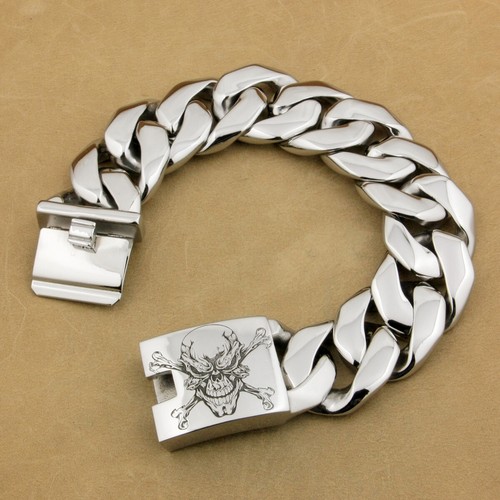 Engraved Pirate Skull Stainless Steel Bracelets Biker Punk Jewelry 5C105D - Picture 13 of 21