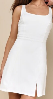 always admired white sleeveless mini dress LULUS Always Admired White Sleeveless Mini Dress Size LARGE**NWOT*