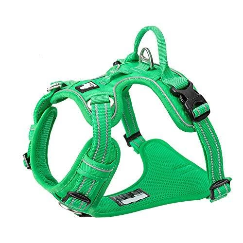 Dog Harness No Pull Nylon Reflective Pet Harness Adjustable S Grass Green