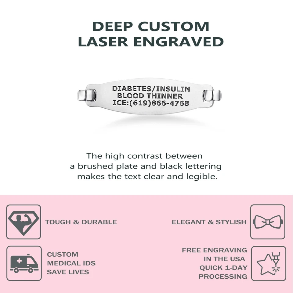 Pulsera de identificación de alerta médica Divoti - Elegante oliva y eslabón envuelto (6,5" a 8,5") Foto 2 de 4