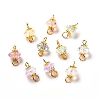Glass Charms Mixed Lot Dangle Findings Jewelry 14mm Assorted Set Gold 10pcs