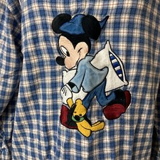 Vintage Disney World Plaid Flannel Pajama Shirt Sz S/M Sleep Mickey Mouse Nighty
