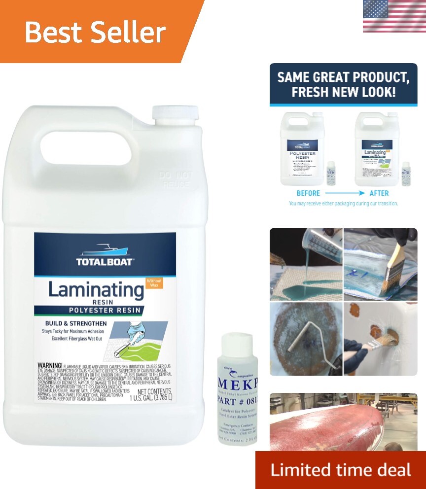 Marine Grade Polyester Fiberglass Laminating Resin 1 Gallon Kit with MEKP