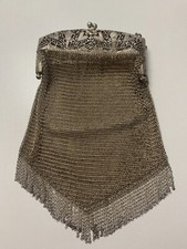 1900s-1920s Antique Silver Plated Ladies Evening Chain Link Mesh Purse