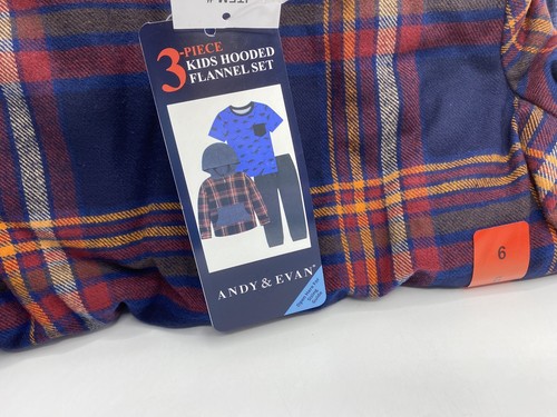Boys Size 6 Andy & Evan 3-Piece Pants Set Oufit Hooded Flannel & T-Shirt Dino - Picture 5 of 6