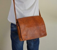 Bag Handmade Genuine Laptop Messenger Satchel Men's New Goat Leather Vintage 15'