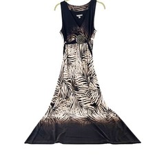 Roz & Ali Dress 14 Black Brown Sleeveless Maxi Belt tie waist neutral Western