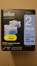 Braun Clean & Renew 2 Cartridges Lemon Fresh Cleaning Fluid Refill New 