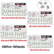 200PC PROB Dental Orthodontic Metal Brackets Braces Mini/Standard .022 3/345Hook
