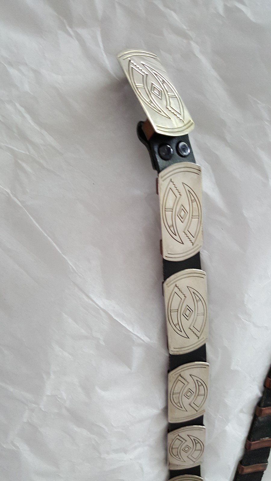 MINT: ARTISAN STERLING SILVER AND LEATHER NATIVE AMERICA CONCHA BELT, MINT image 2