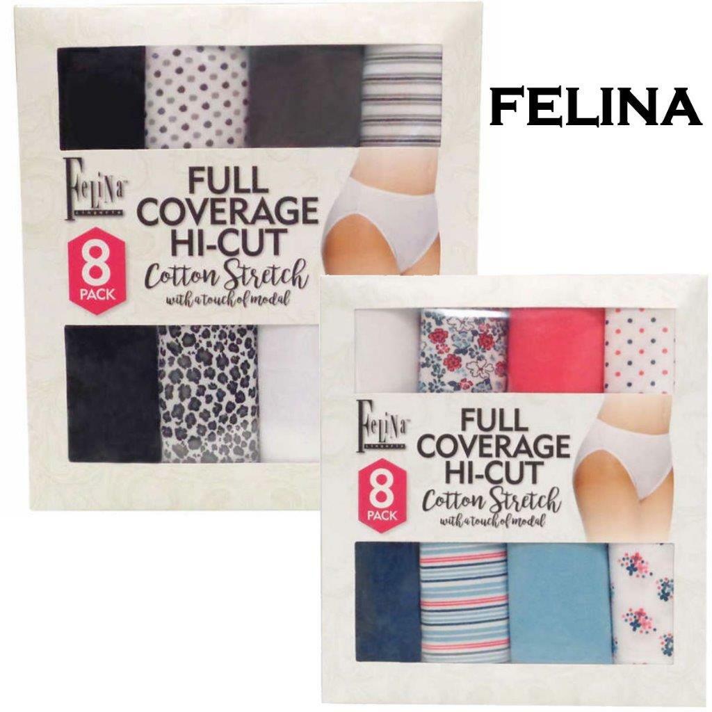 NEW OPEN WOMENS FELINA COTTON STRETCH FULL COVERAGE HICUT PANTY 8 PAIR