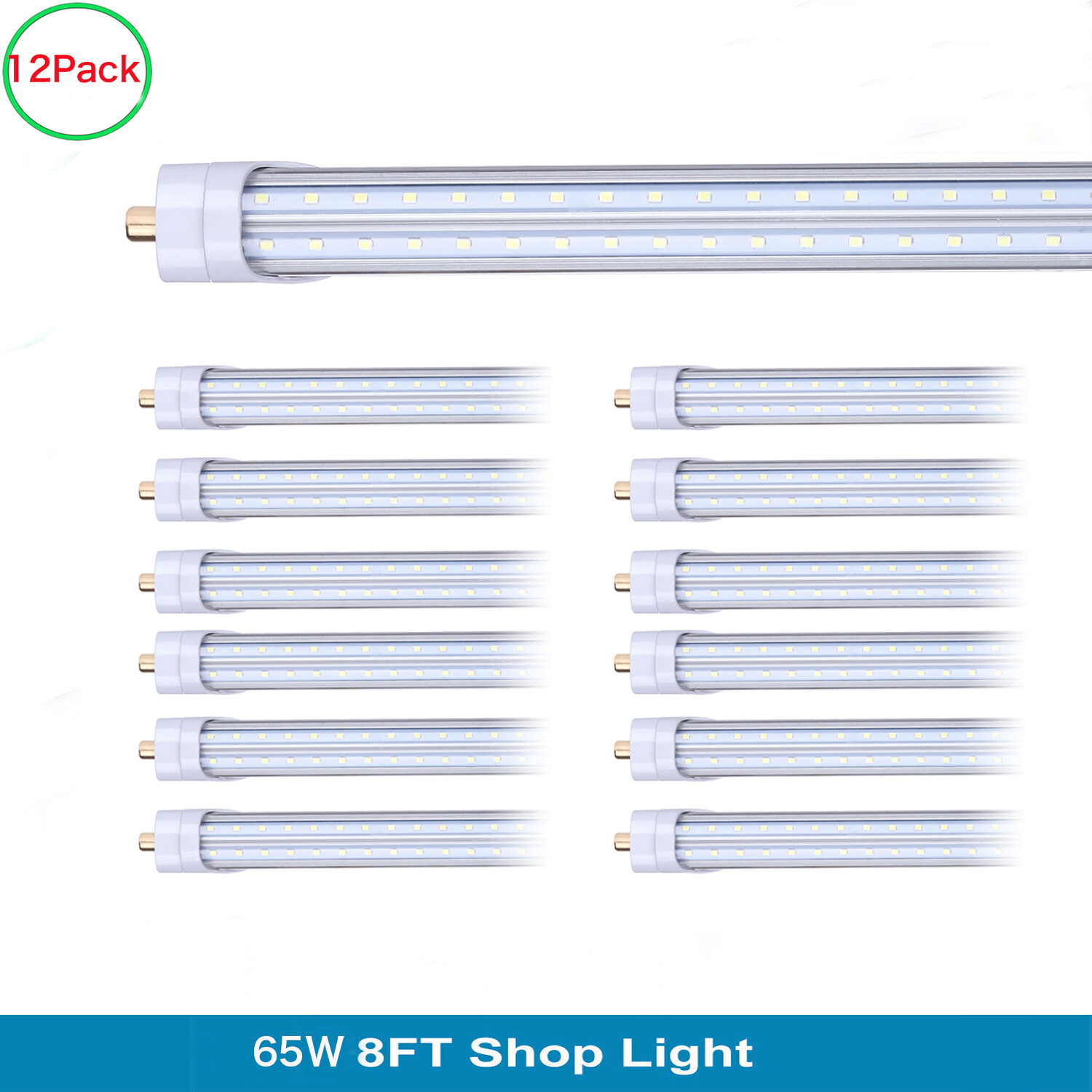12Pcs 8FT Led Tube Light T8 T12 Single Pin 8 foot 65W 8' FA8 Led Shop Light Lamp