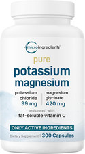 Pure Potassium Supplement with Magnesium Glycinate, 300 Capsules  Enhanced with