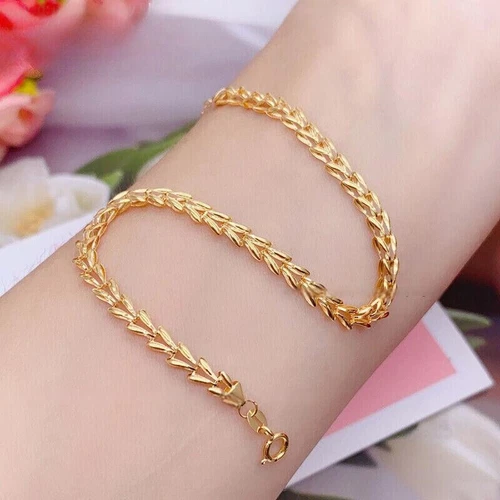 Solid 18K Yellow Gold Pure Au750 Wheat Chain Link Bracelet Bangle 6.5+1.2inch - Picture 6 of 10