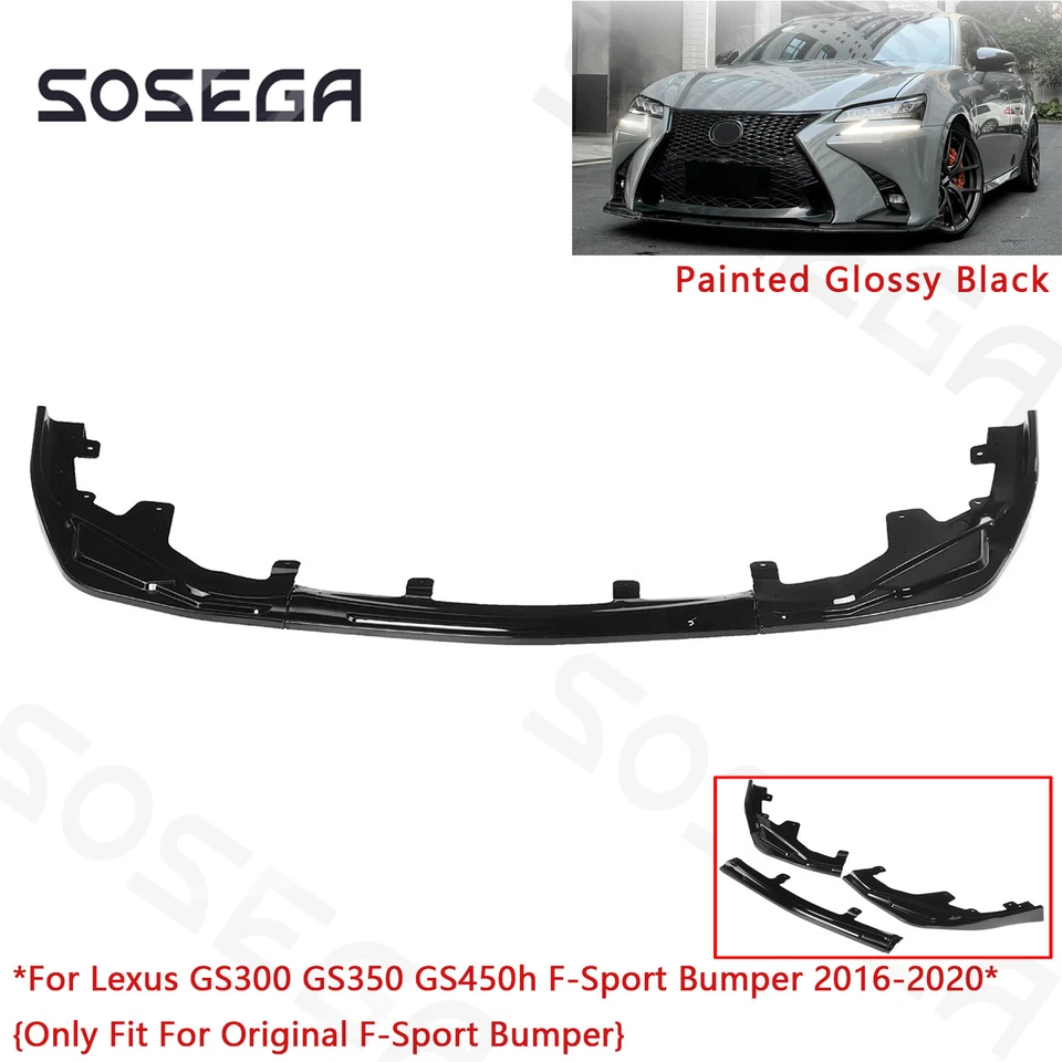 Divisores de labios de parachoques delantero negro brillante para Lexus GS350 GS450h F Sport 2016-2020 Foto 2 de 4