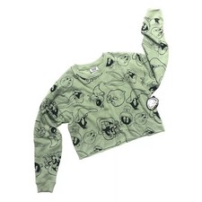 Looney Tunes Cropped Sweatshirt Womens Size S All Over Print AOP NWT