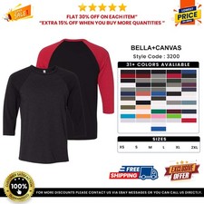 Bella Canvas 3200 Unisex 3/4-Sleeve Baseball Tee Top Performance T-Shirt