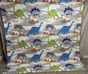 Colorful Dinosaur Quilt  & 2 Shams 86x88 queen #863