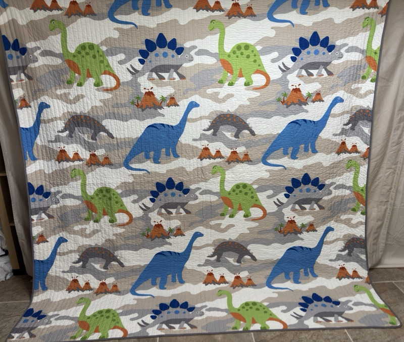 Colorful Dinosaur Quilt  & 2 Shams 86x88 queen #863