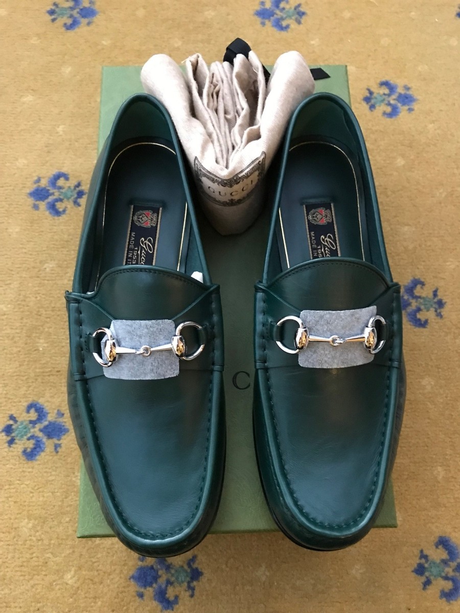 Gucci Loafers Leather Shoes Green Horsebit 1953 Leather Mens UK