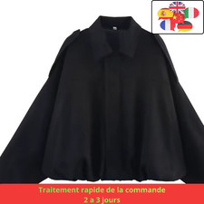 Cape noire oversize femme élégante – chemise fluide chic minimaliste moderne