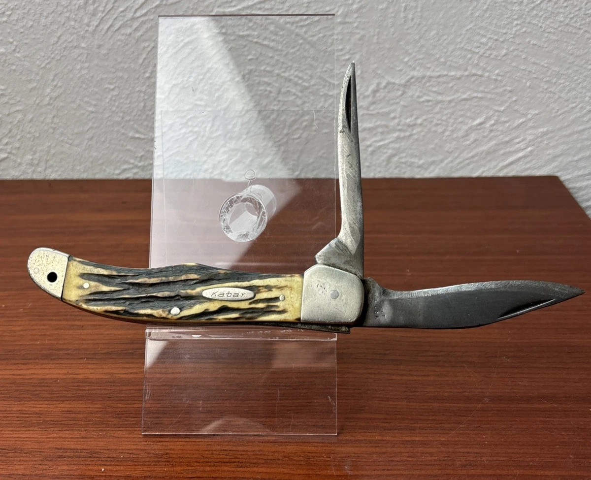 KA-BAR 2 Blades Stag/Antler Handle Collectible Folding Knives for