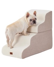 Beige Curved Dog Stairs Ramp for High Beds 22.8" H, 4-Step Dog Steps for Couc...
