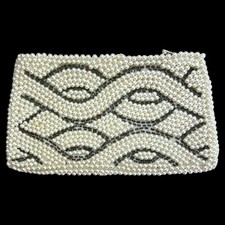 Vintage Art Deco Faux Pearl White Gray Beaded Clutch Evening Bag Purse MCM MINT