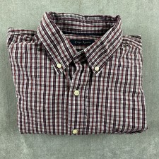 Club Room Shirt Mens XL Burgundy Plaid Long Sleeve Casual Button Up W/ Pocket