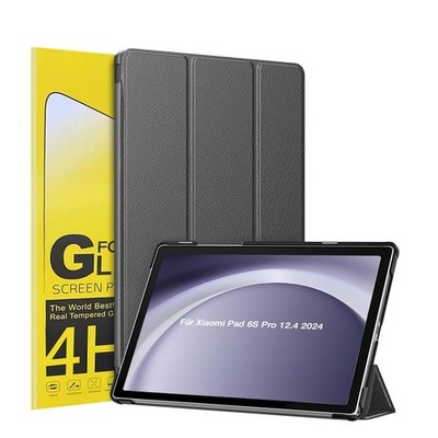 Tablet Schutzhülle für Xiaomi Pad 6S Pro 12.4 2024 Hülle Case Cover Grau Folie