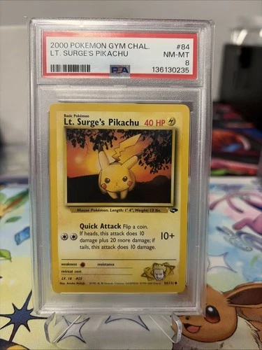 2000 Pokémon Gym CHAL. LT SURGE’S Pikachu #84 PSA 8￼￼