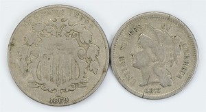 1869 Shield Nickel & 1872 Three Cent Nickel Lot of 2 