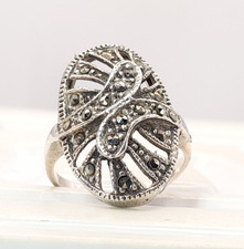 Vintage Sterling Silver Marcasite Ring Art Deco Style Jewellery Romantic Gift