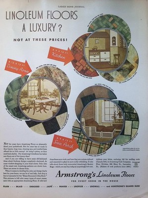 Original 1931 Armstrongs Linoleum Floors Print Ad Kitchen Sun Porch Home Decor