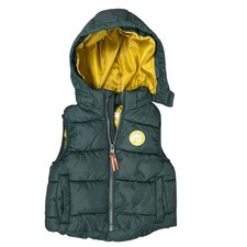 H M Kids Polar Bear Arctic Removable Hood Puffer Vest Green Yellow Size 3T 4T