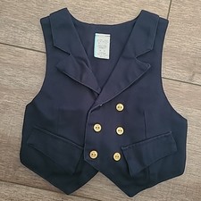 BOY  S Vintage 1995 100 Cotton Navy Blue SHELL DRESS VEST SIZE 3T Gold Buttons