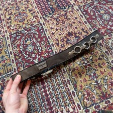 VTG RARE 80s 90s Levi's 501 Batwing Logo Black Leather Belt Steel Accent 30 USA