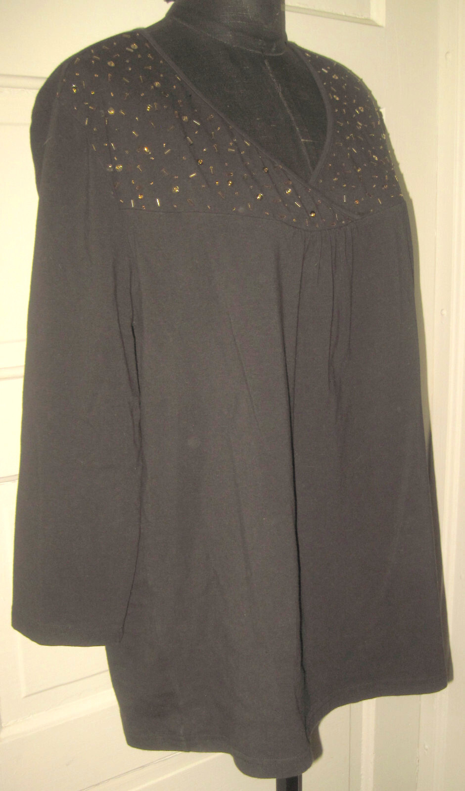 CLASSIC ELEMENTS Black Beaded V-Neck Pullover Top… - image 3