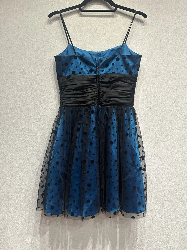 Morgan & Co Blue and black polka dot mini tulle dress size 5/6 Vintage Formal - Image 2 of 3