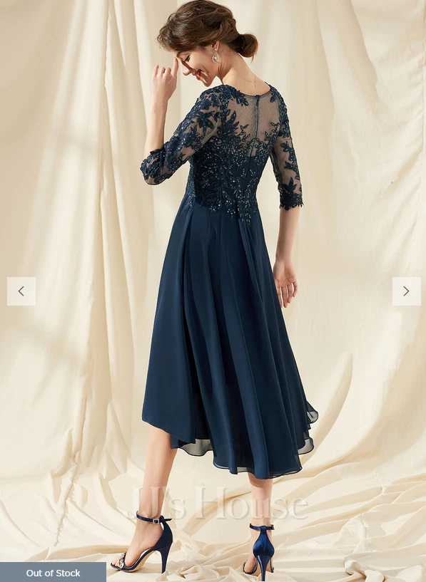 Vestido de cóctel JJ's House marfil asimétrico de gasa de encaje con lentejuelas talla 8 252929 Foto 3 de 4