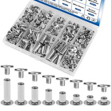 130Sets Chicago Screws Kit, Silver Screw Rivets, 8 Sizes Carbon Steel Binding...